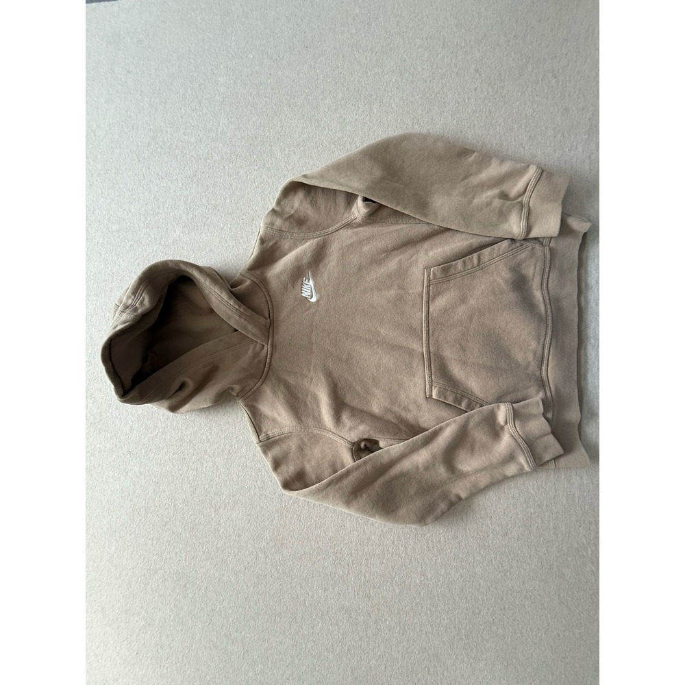 Nike Sportswear Club Fleece Hoodie Tan Khaki Embroidered Logo Medium Pullover